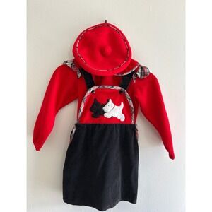 Pattycakes Vintage Girls Red Fleece Top Black Cord Scottie Jumper Beret Set 6